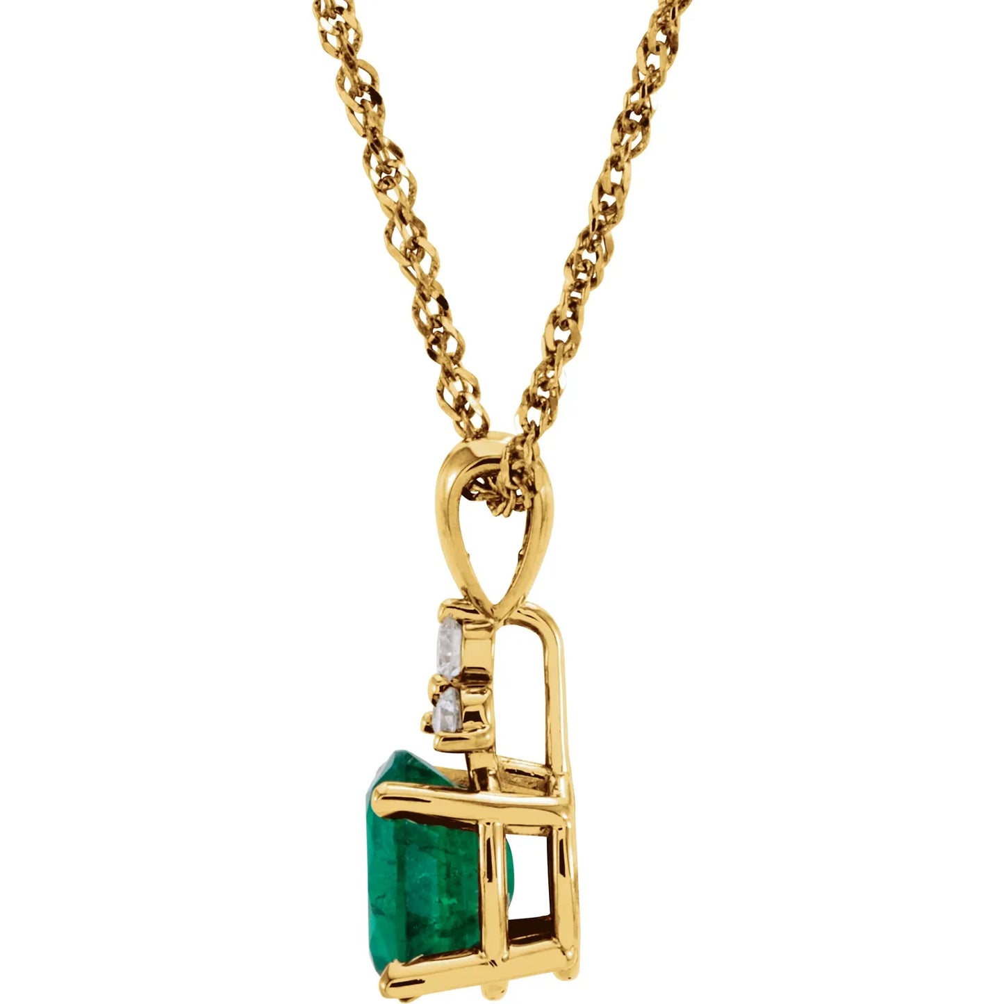 14K Gold Natural Emerald & Diamond Necklace