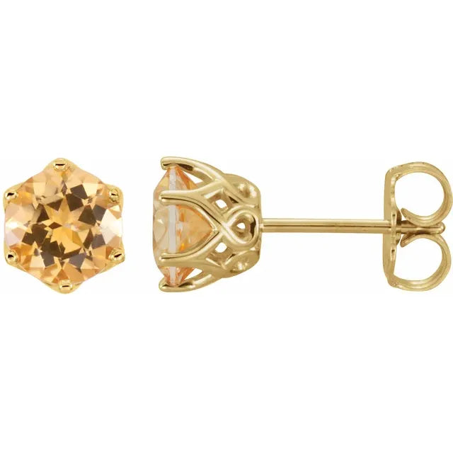 14K Gold Natural Citrine Stud Earrings