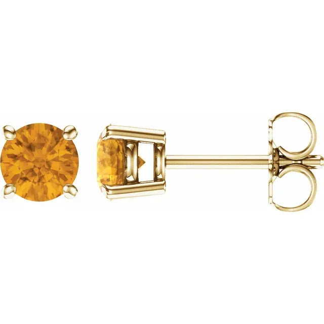 14K Gold Natural Citrine Stud Earrings
