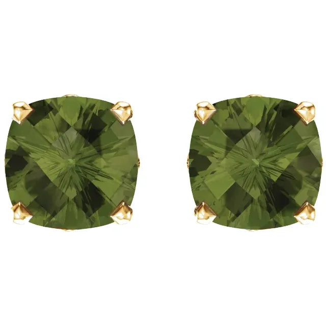14K Gold Cushion Natural Peridot Earrings