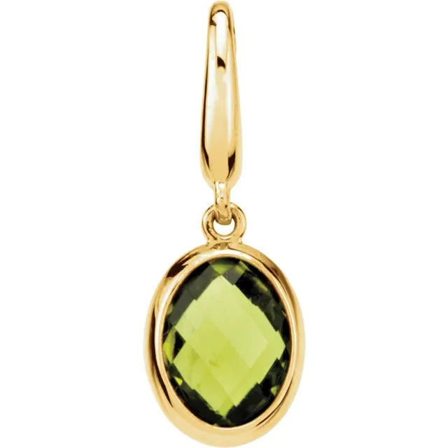 14K Gold Checkerboard Natural Peridot Charm