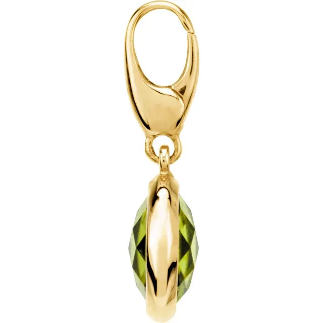 14K Gold Checkerboard Natural Peridot Charm
