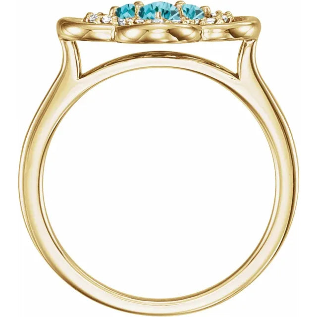 14K Gold Natural Blue Zircon and Diamond Ring