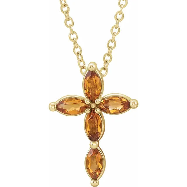 14K Gold Natural Citrine Cross Necklace/Pendant