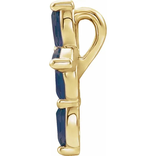 14K Gold Natural Blue Sapphire Cross Necklace