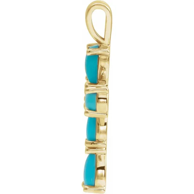 14K Gold Natural Turquoise Cross Necklace