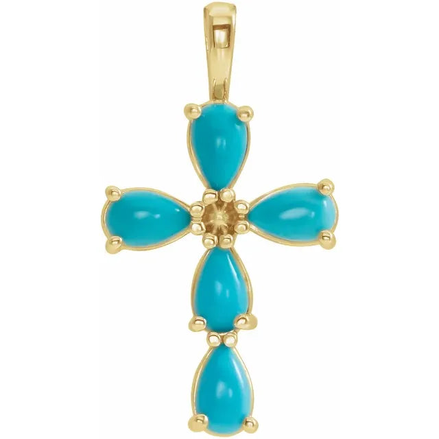 14K Gold Natural Turquoise Cross Necklace