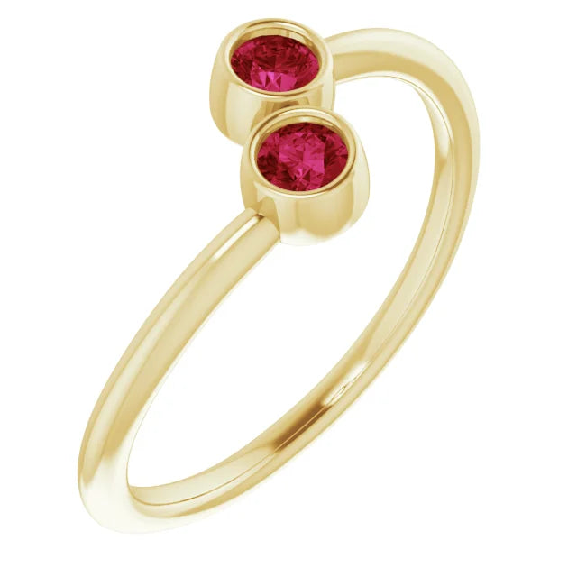 18K Gold Ruby Two Stone Ring