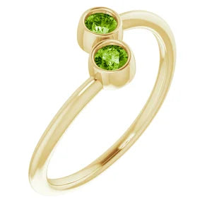 14K Gold Natural Peridot Two-Stone Ring