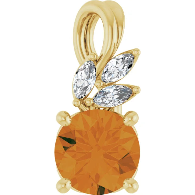 14K Yellow Natural Citrine and Diamond Pendant
