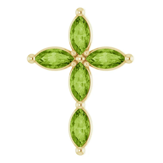 14K - 18K Gold Natural Peridot Cross Pendant