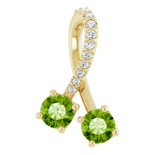 14K Gold Natural Peridot & Natural Diamond Pendant