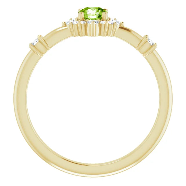 14K Gold Natural Peridot Natural Diamond Halo-Style Ring