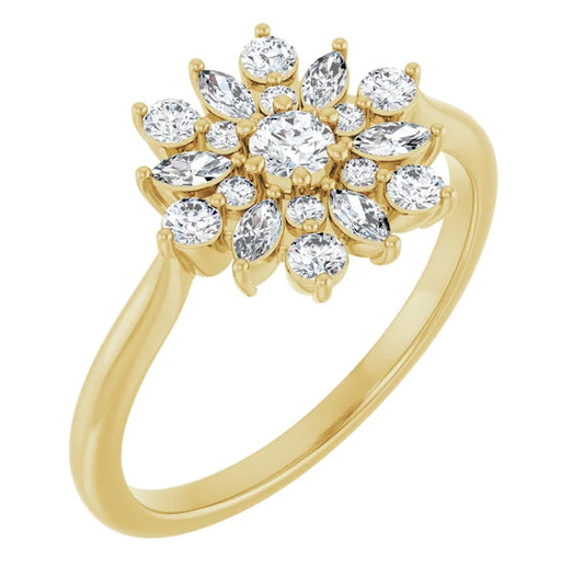 14K Gold Natural Diamond Vintage-Inspired Ring