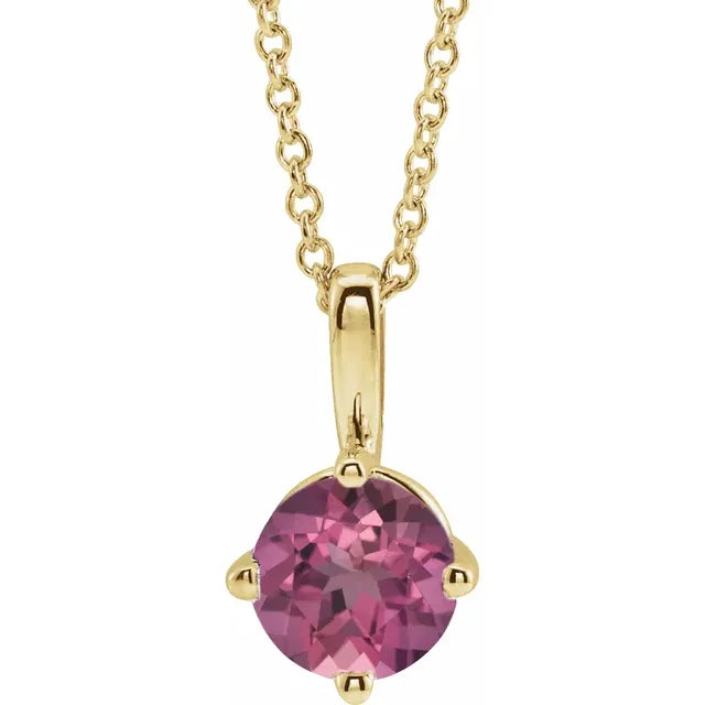 14K Gold Natural Pink Tourmaline Necklace