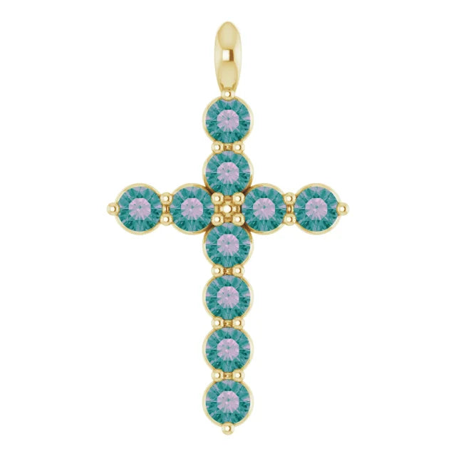 14K Gold Natural Alexandrite Cross Pendant