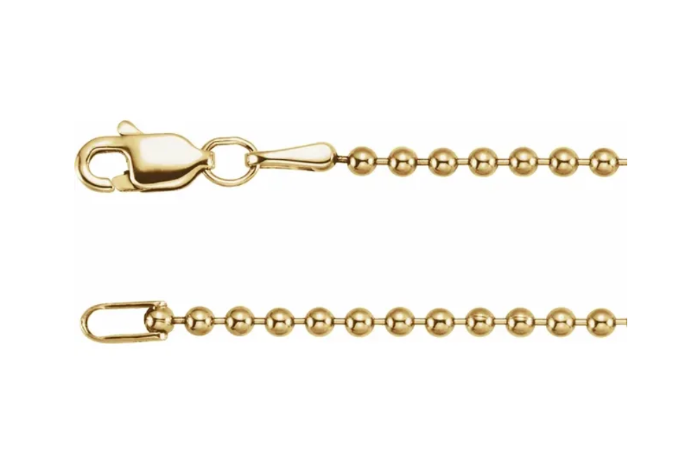 14K Yellow Gold 1.8 mm Hollow Bead 16" Chain DEAL