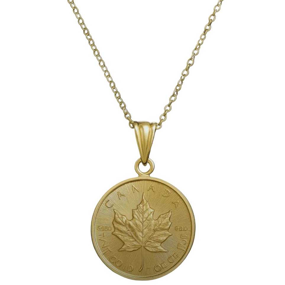 1/10 oz .9999 Pure 24K Maple Gold Bullion with 14K Frame and Chain