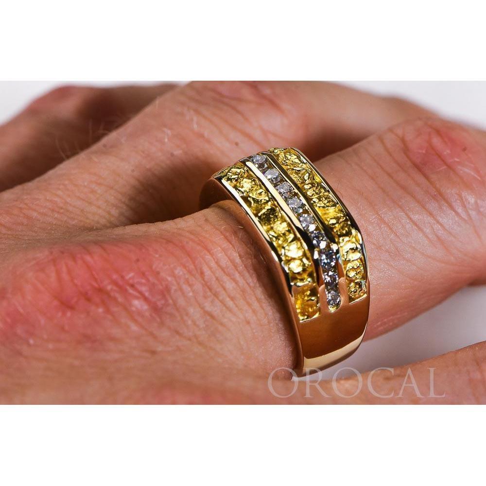 Gold Nugget Men's Ring with Diamonds - RM1105DN-Destination Gold Detectors