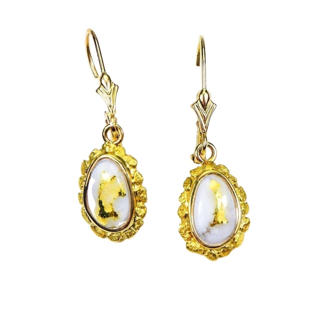 Gold Quartz Earrings Dangles - EN708NQ/LB-Destination Gold Detectors