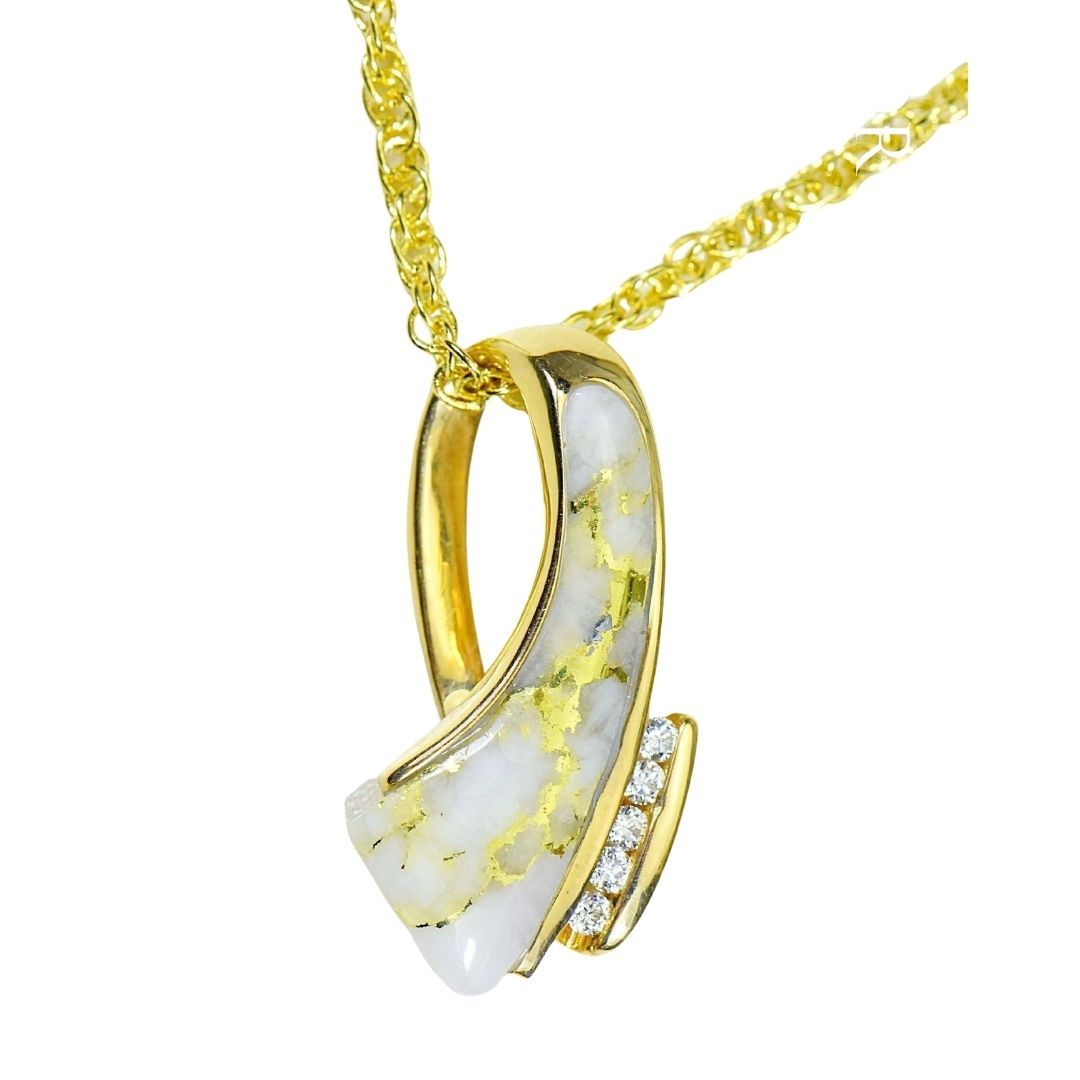 Gold Quartz Pendant with Diamonds - PDL49D10QX-Destination Gold Detectors