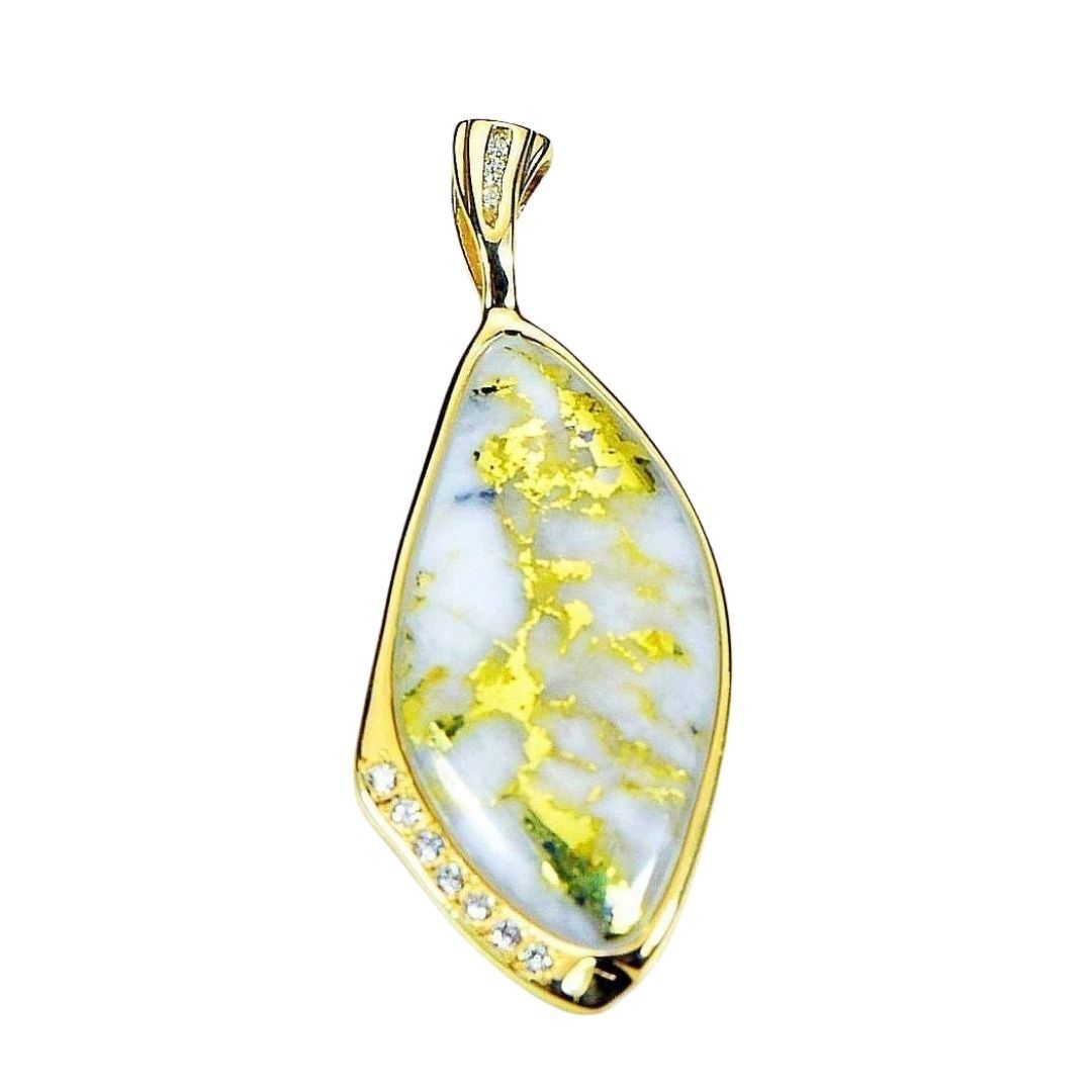 Gold Quartz Pendant with Diamonds - PN1111DQ-Destination Gold Detectors