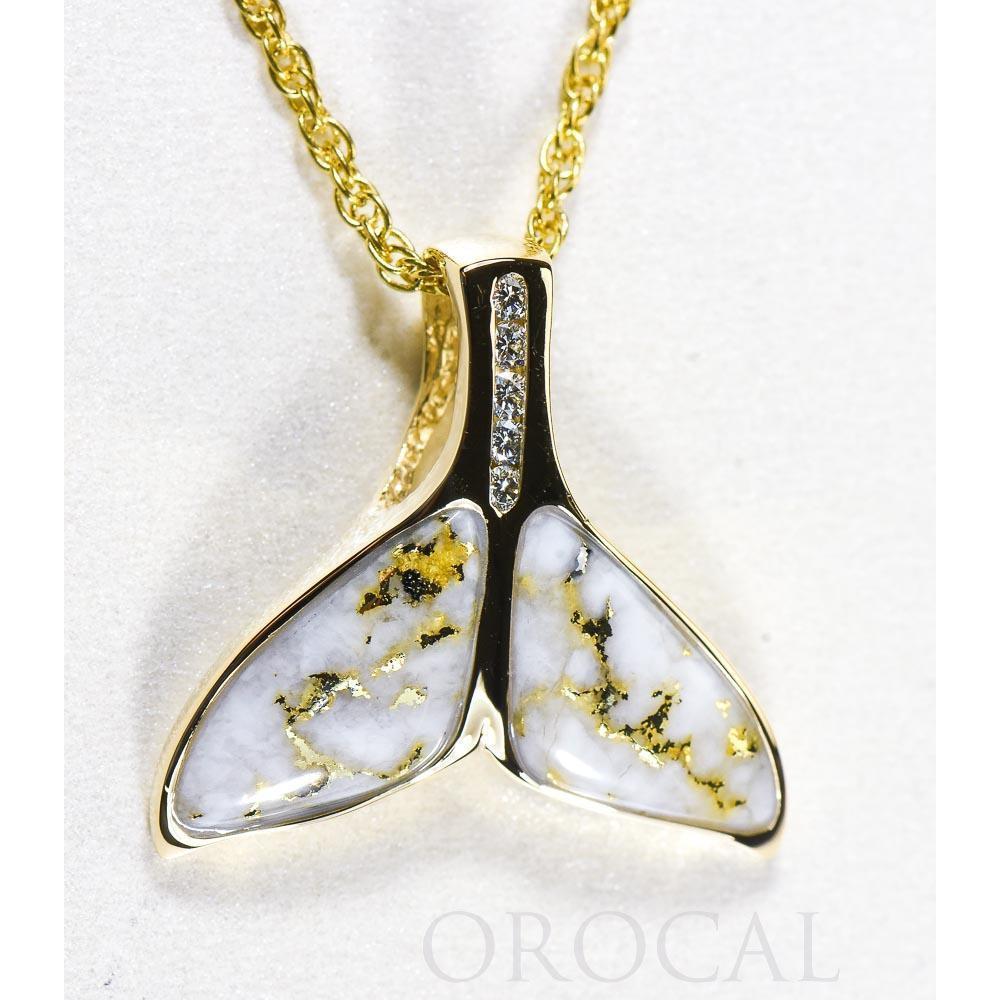 Gold Quartz Whales Tail Pendant with Diamonds - PDLWT16HDQ-Destination Gold Detectors