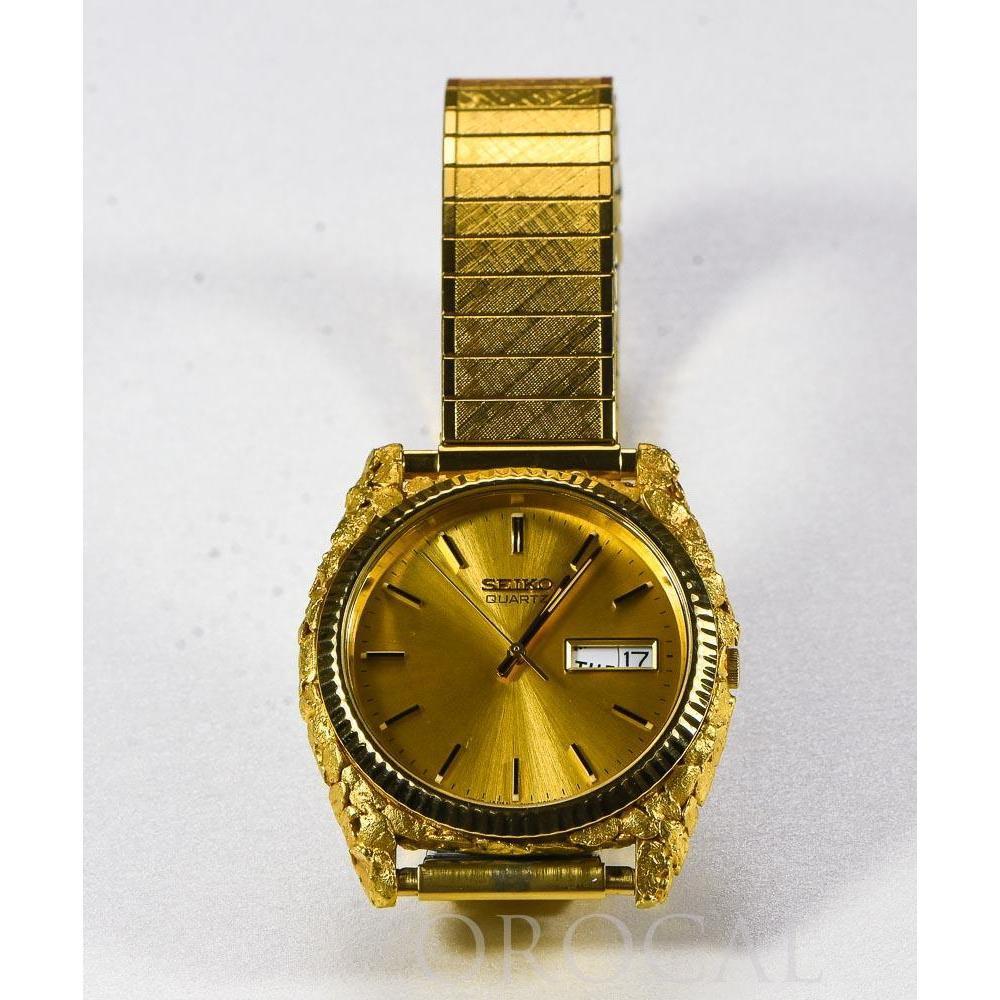 Seiko Gold Nugget Inlay Quartz Watch w/ Flex Band by Orocal Gift US