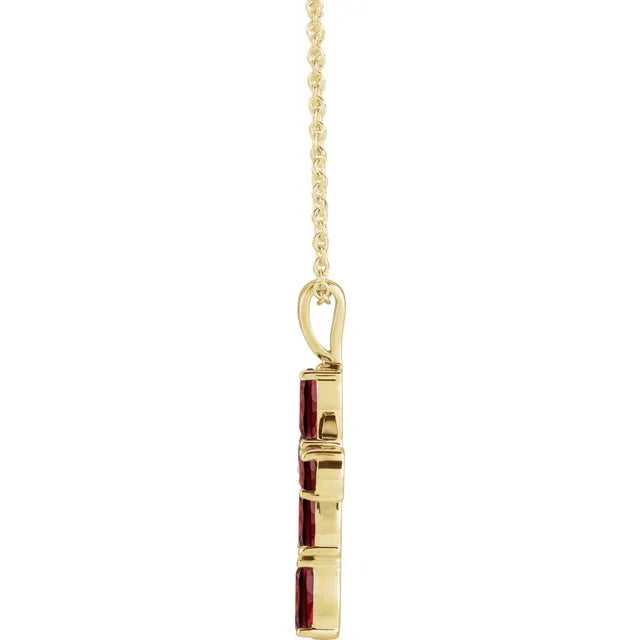 14K Gold Natural Mozambique Garnet Cross Necklace