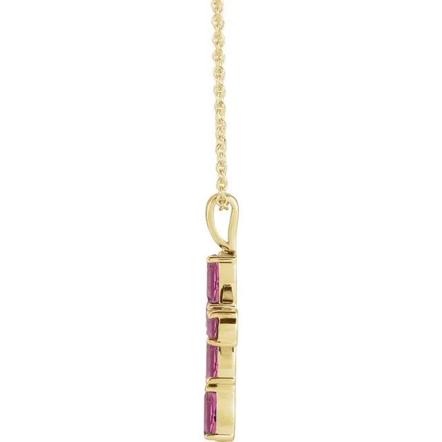 14K Gold Natural Pink Tourmaline Cross Necklace