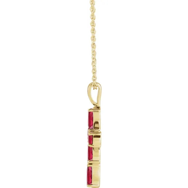 14K Gold Natural Ruby Cross Necklace