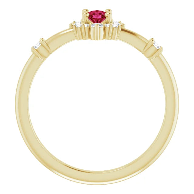 14K Gold Ruby Diamond Halo Ring