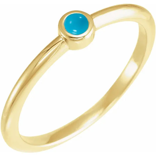 14K Gold Cabochon Natural Turquoise Stackable Ring
