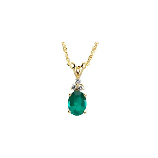 14K Gold Natural Emerald & Diamond Necklace