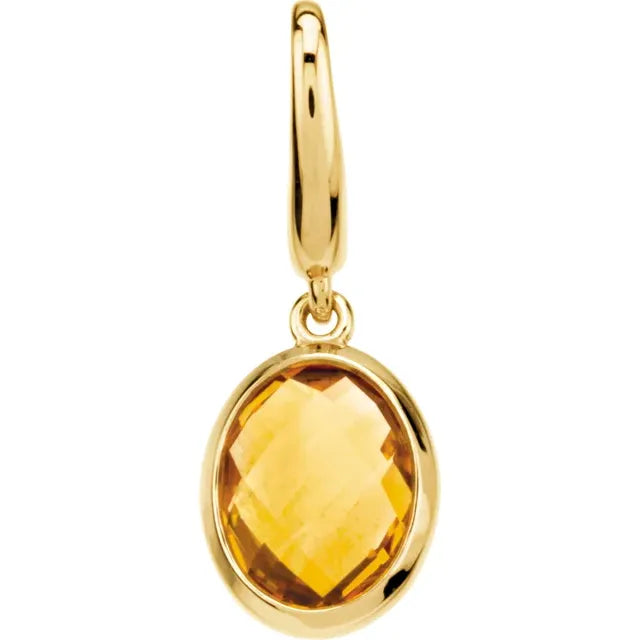 14K Gold Checkerboard Natural Citrine Charm