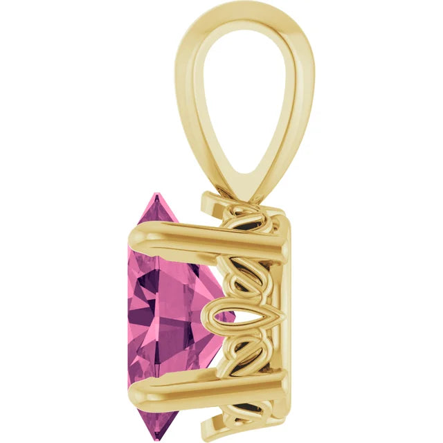 14K Gold Natural Pink Tourmaline Pendant