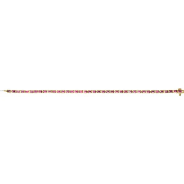 14K Solid Gold Natural Pink Tourmaline Box Clasp Line Bracelet