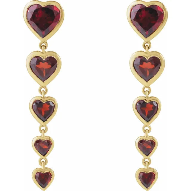 14K Yellow Gold Natural Mozambique Garnet Heart Dangle Earrings