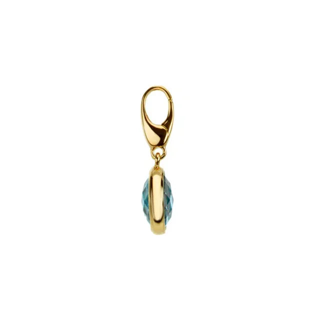 14K Gold Checkerboard Natural Swiss Blue Topaz Charm