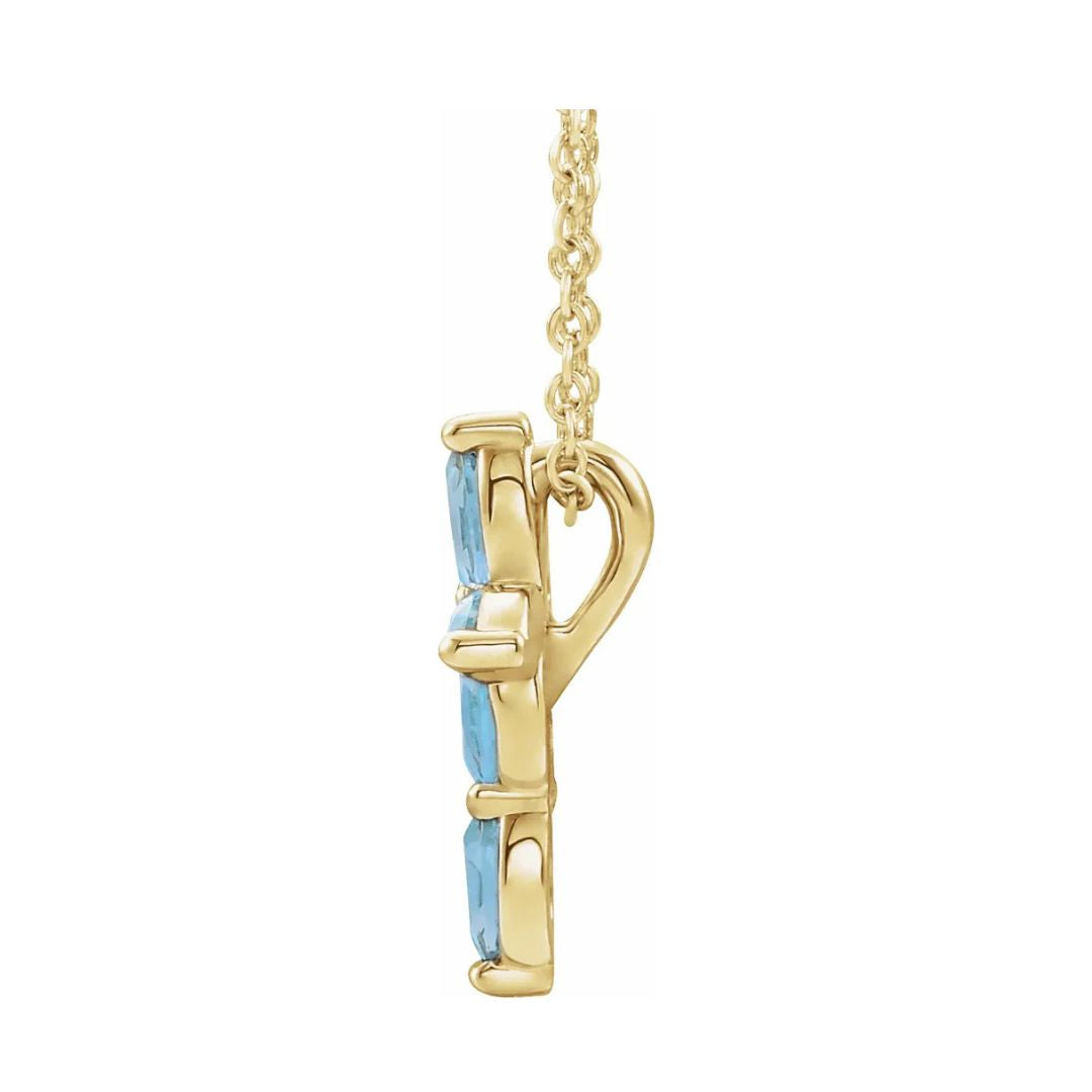 14K Gold Natural Aquamarine Cross Necklace/Pendant