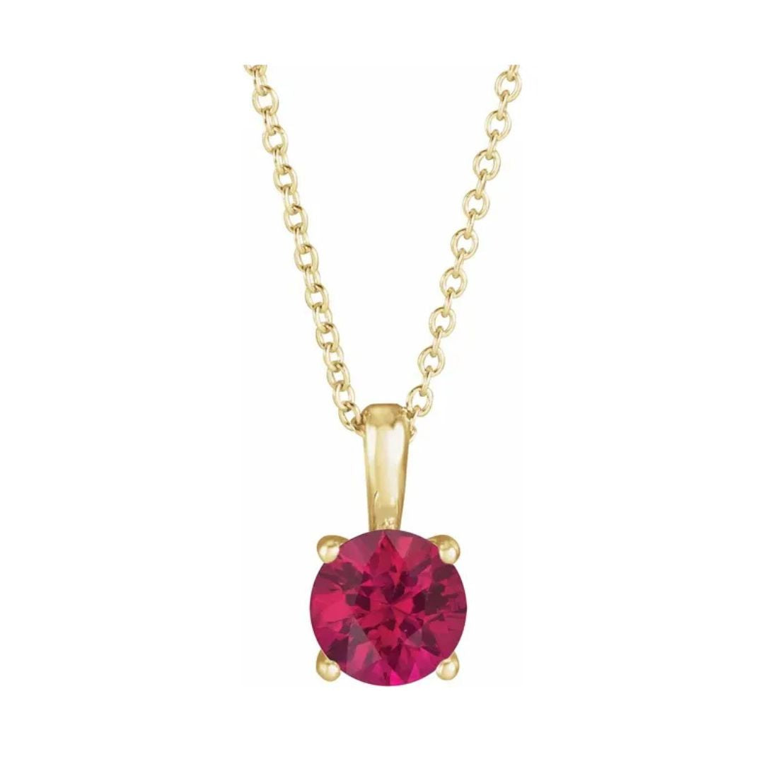 14K Gold 5 mm Natural Ruby Necklace