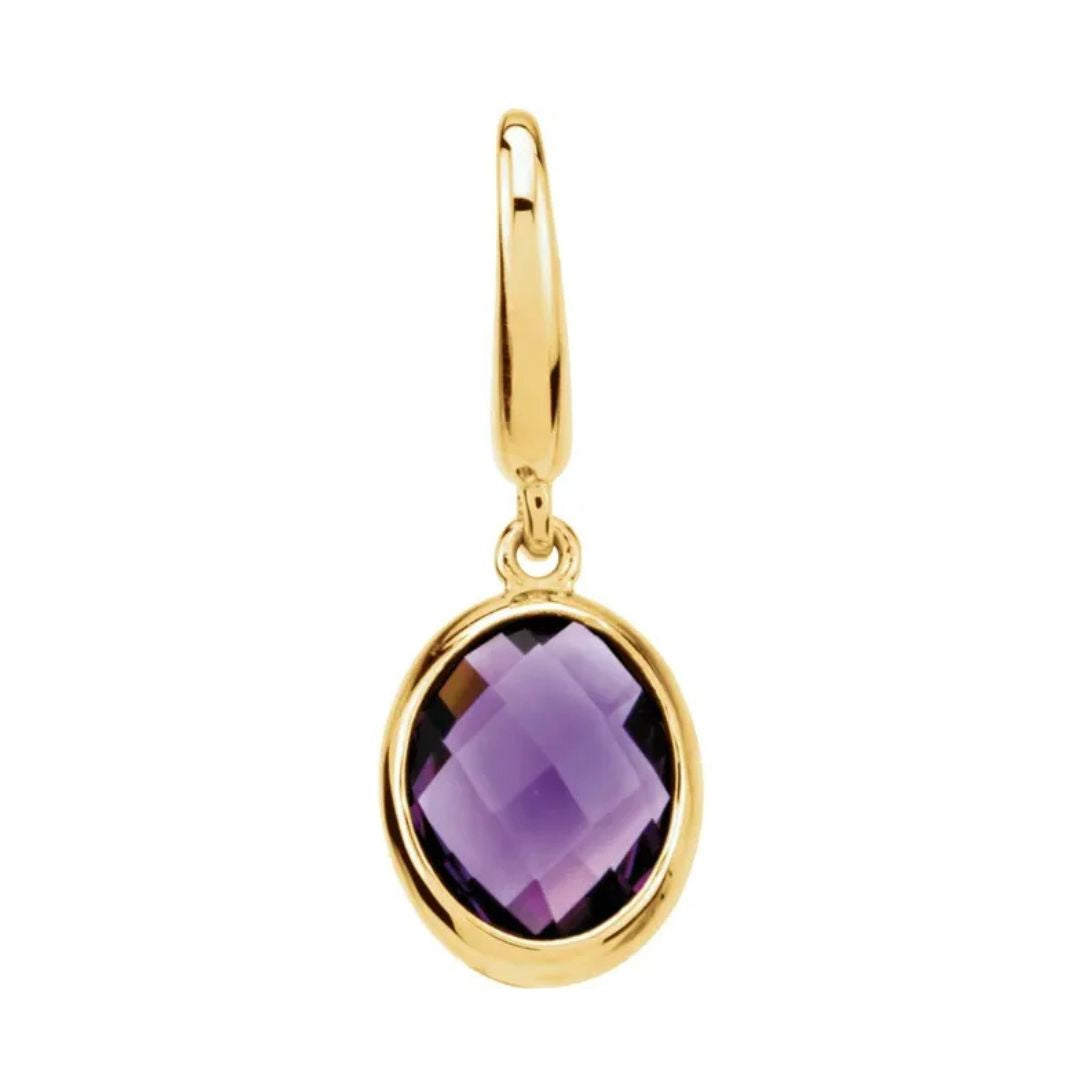 14K Gold Checkerboard Natural Amethyst Charm