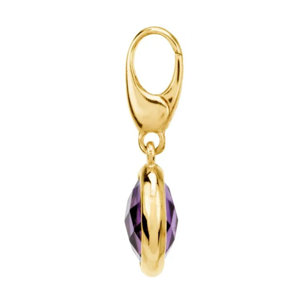 14K Gold Checkerboard Natural Amethyst Charm