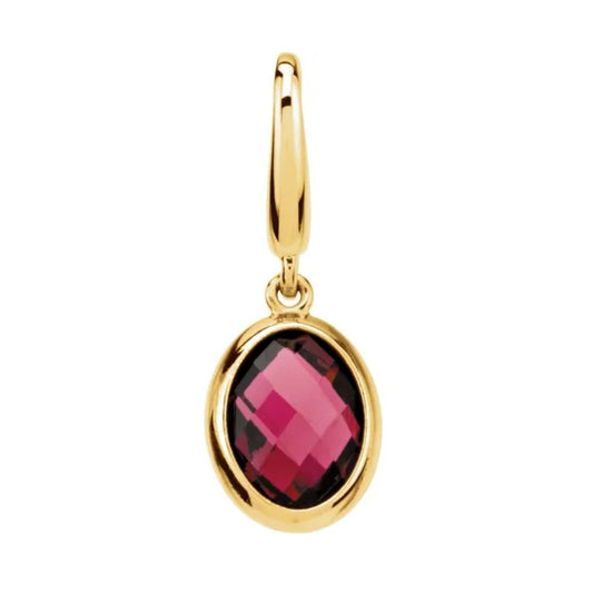 14K Gold Checkerboard Natural Rhodolite Garnet Charm