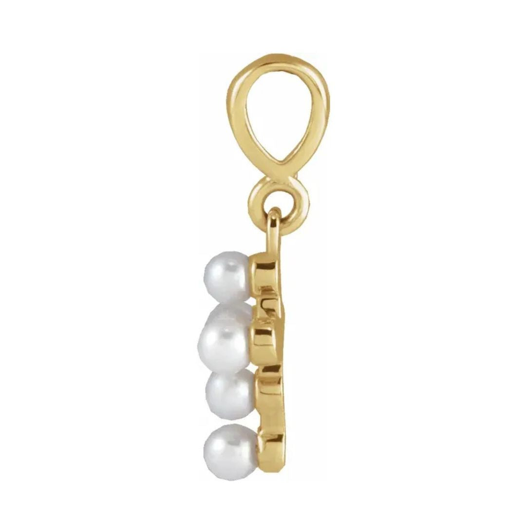 14K Gold Cultured White Seed Pearl Youth Cross Necklace
