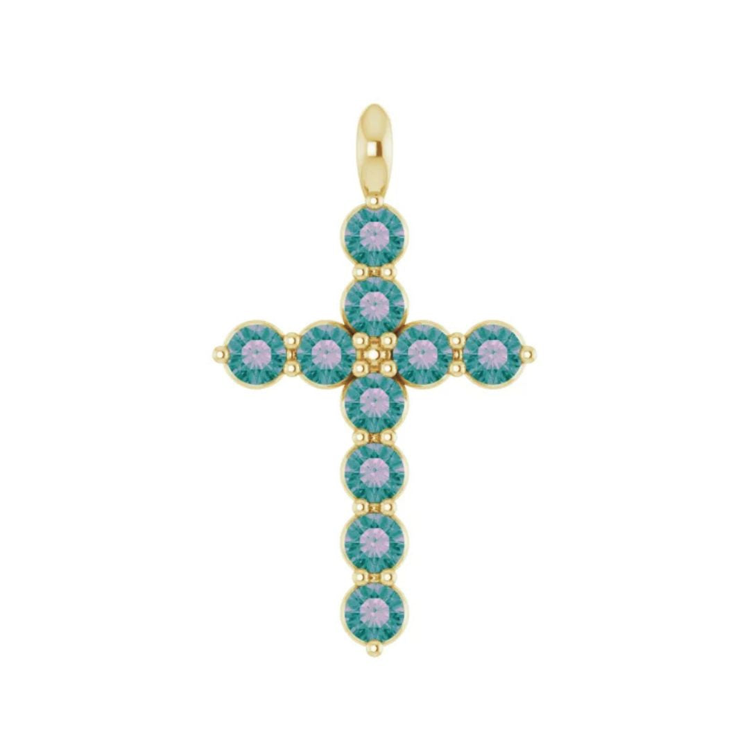 14K Gold Natural Alexandrite Cross Pendant