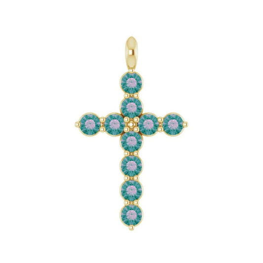 14K Gold Natural Alexandrite Cross Pendant