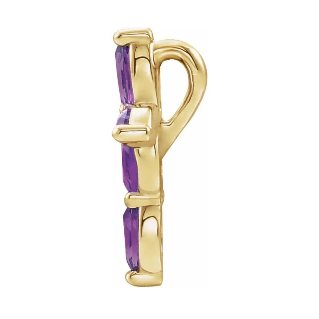 14K Gold Natural Amethyst Cross Necklace/Pendant