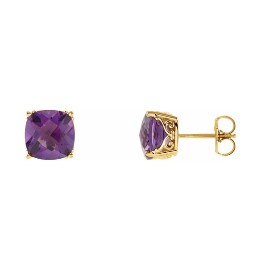 14K Gold Natural Amethyst Earrings