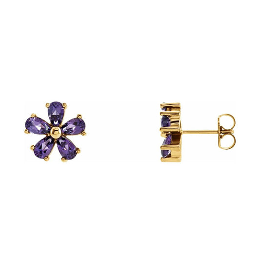 14K Gold Natural Amethyst Earrings